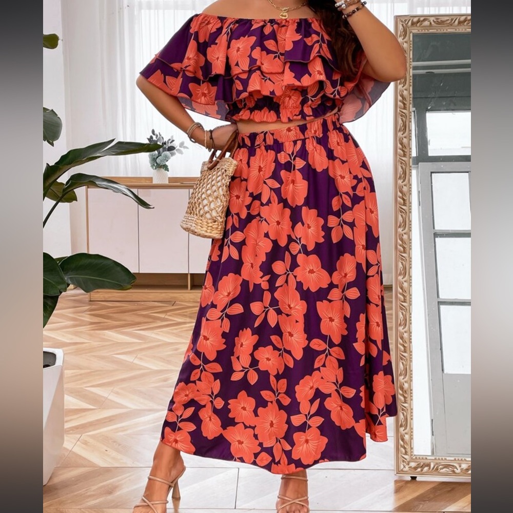 Floral off the shoulder top and skirt 2X